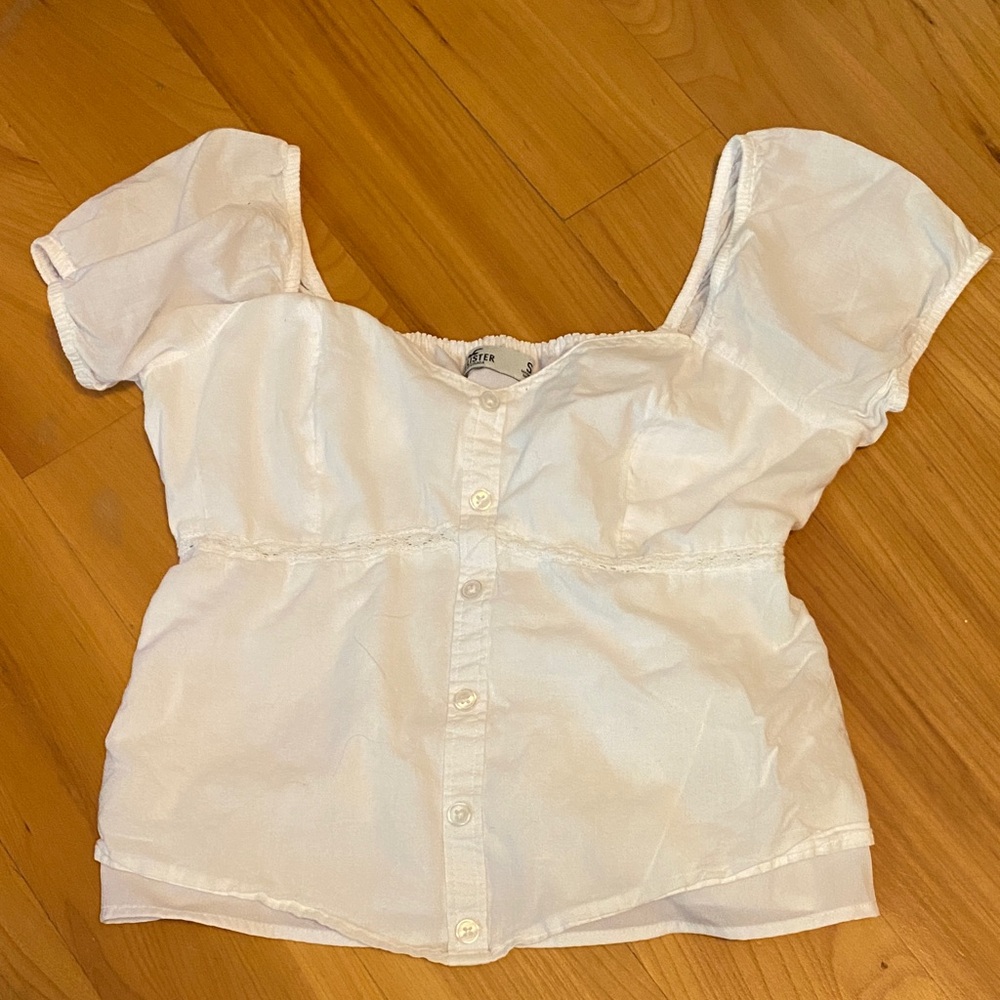 Hollister White Blouse with Button Detail